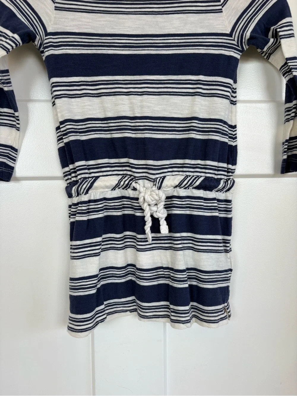 Ralph Lauren Girls Navy and White Long Sleeve Striped Dress with Waist Tie S: 5